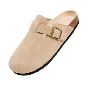 NEW Beige Suede Size 10/41 Buckle Clog Mules Comfort Slip‎ On Shoes